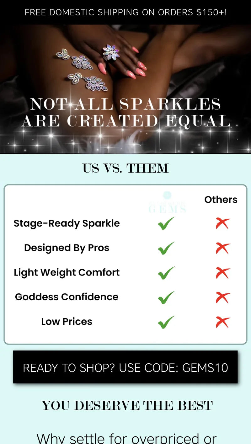 All That Glitters Gems email design, comparison campaign