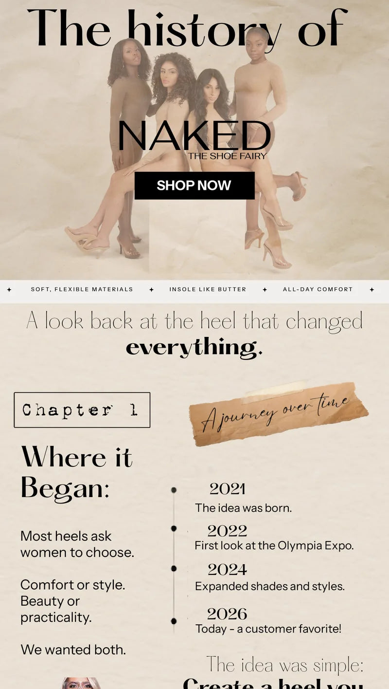 Naked by The Shoe Fairy email design, brand story